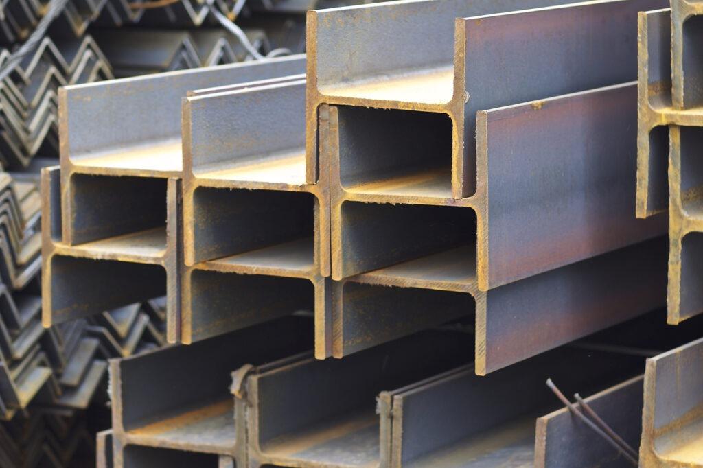 structural steel I beams grouped together for construction project