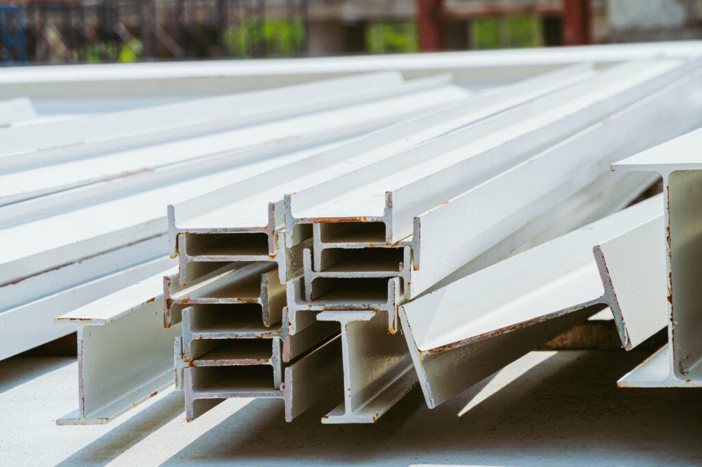 Steel I beams on construction site