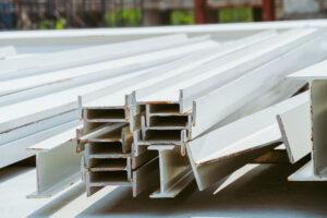 Steel I beams on construction site