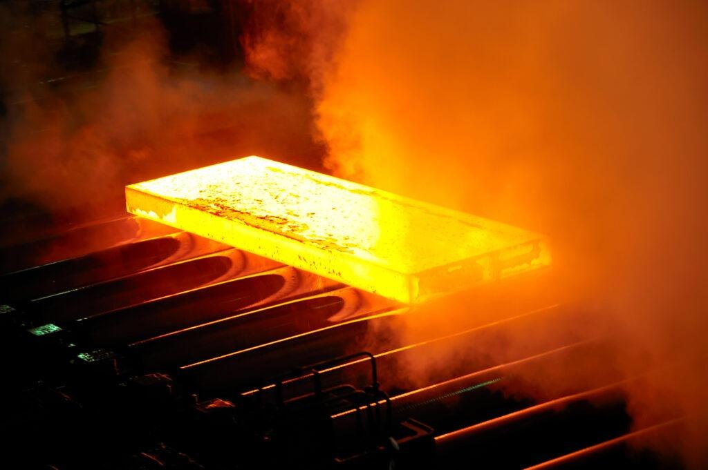 hot steel during normalising process
