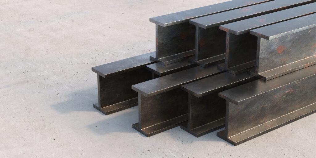 A group of steel beams stacked on top of each other.
